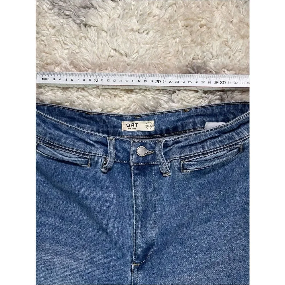 Oat New York Wide-Leg Cropped Jeans - Blue Denim